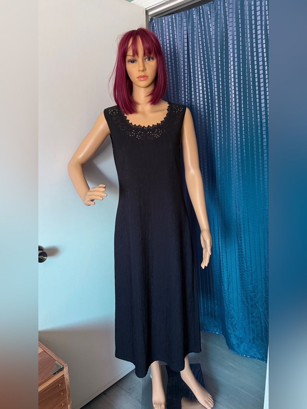 Vintage Hypnotik Black A-Line Maxi Dress Floral Cutout Size S Made in USA